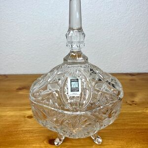 Vtg Avitra Lead Crystal Oval Pedestal Candy Dish Bowl With Lid Made In Bulgaria